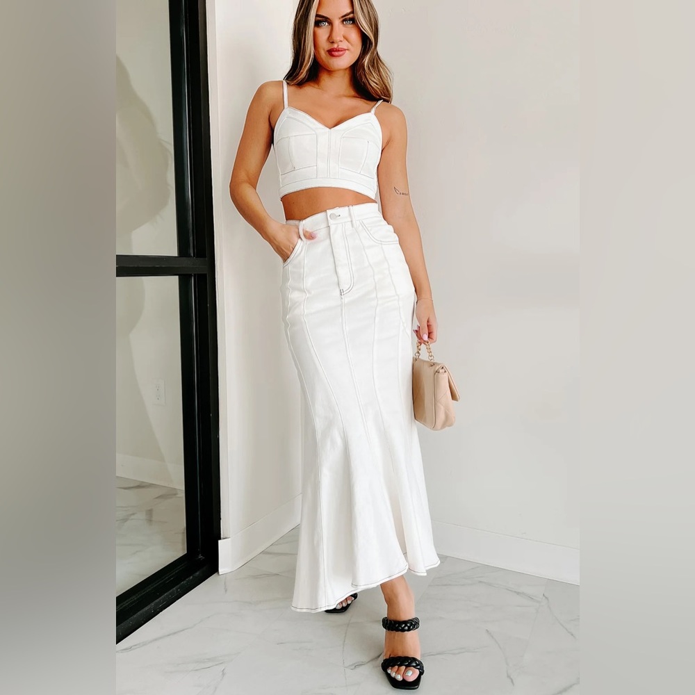 denim crop top and skirt set NWT